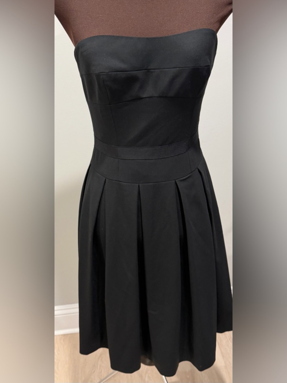 Theory Strapless Black Pleated Waist Dress